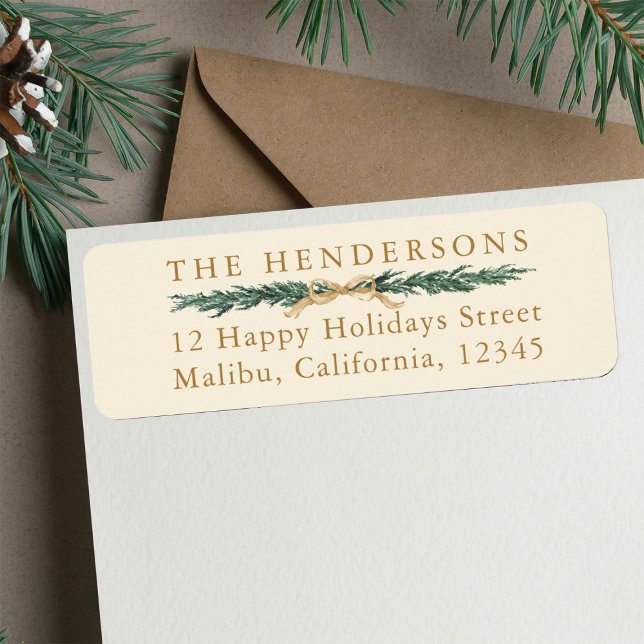 Pine Tree Border Christmas Gold Return Address (Creator Uploaded)