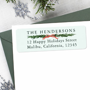 Pine Tree Border Christmas Return Address Green