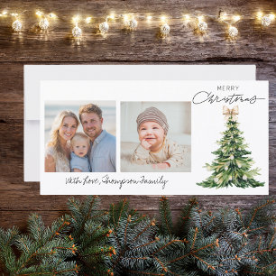 Pine Tree Bow Christmas Elegant Photo Custom Holiday Card