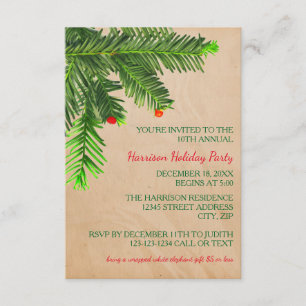 Pine Tree Branch - 3x5 Christmas Party Invitation