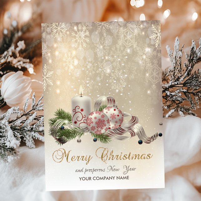 Pine Tree Branch Balls Candle Snowflakes Holiday Card (Creator Uploaded)