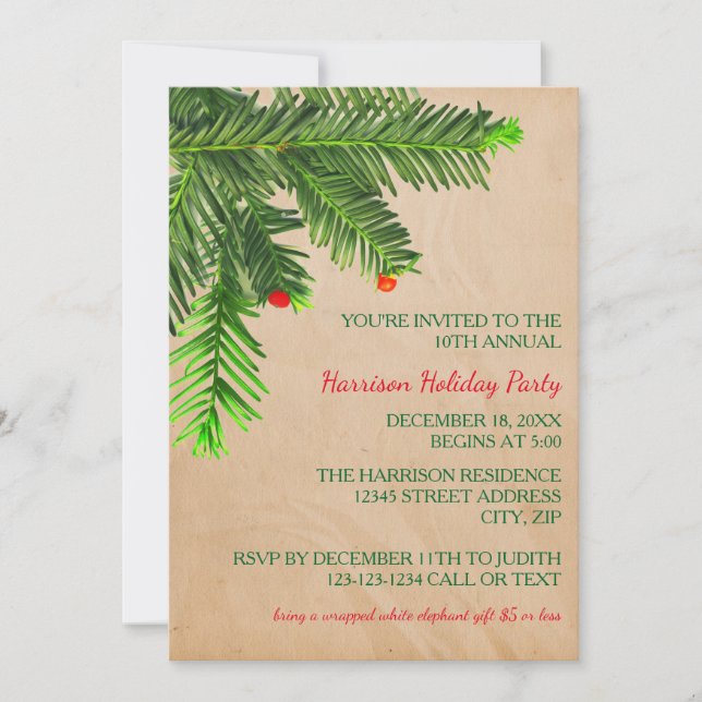 Pine Tree Branch - Christmas Party Invitation (Front)