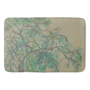 "Pine-tree branch", pastel drawing in green tones Bath Mat