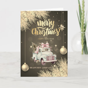 Pine Tree Branches, Balls,Car Christmas Holiday Card