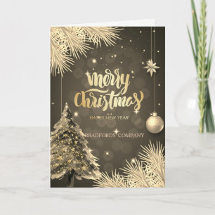 Pine Tree Branches, Balls,Christmas Company Holiday Card
