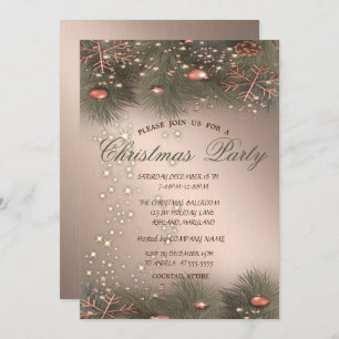 Pine Tree Branches,Balls,Christmas Party Invitation