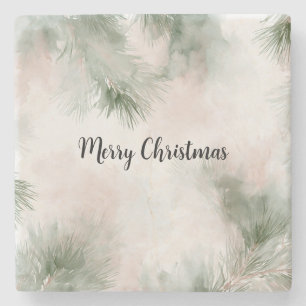 Pine Tree Branches Christmas Stone Coaster