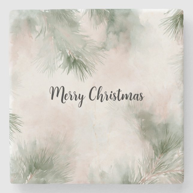 Pine Tree Branches Christmas Stone Coaster (Front)