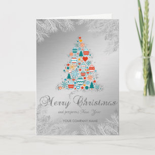 Pine Tree Branches Colourful Balls Silver Corporat Holiday Card