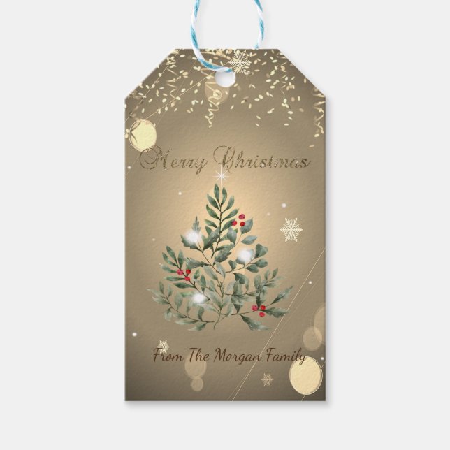 Pine Tree Branches Confetti Gift Tags (Front)