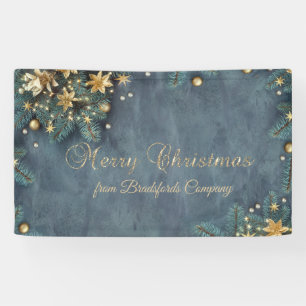 Pine Tree Branches,Gold Poinsettia,Stars Banner