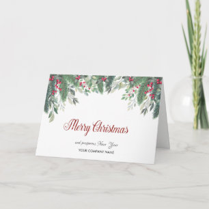 Pine Tree Branches,Holly Berries Company Greeting Holiday Card