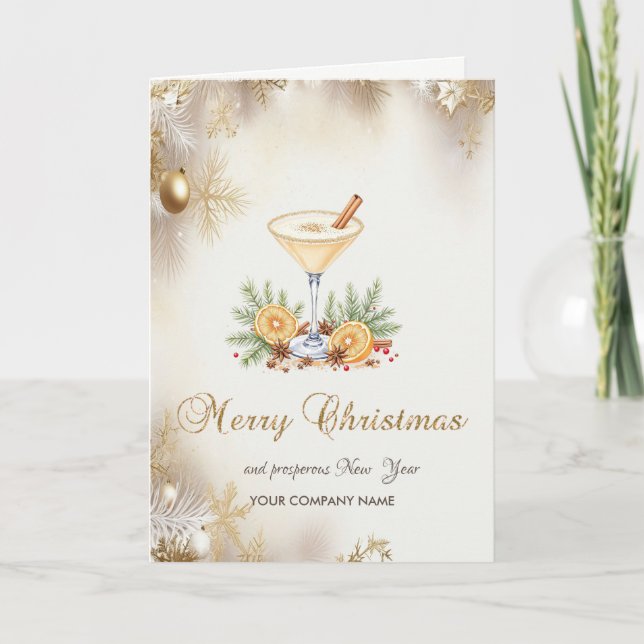 Pine Tree Branches Orange Drink Snowflakes Holiday Card (Front)