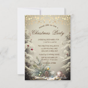 Pine Tree Branches,Pine Cone Dots Christmas Invitation