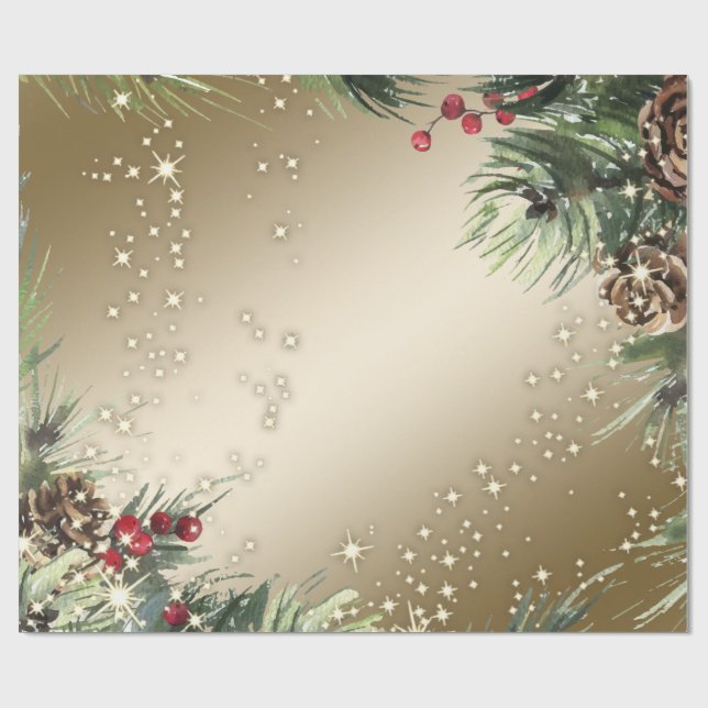 Pine Tree Branches Pine cones Christmas  Wrapping Paper (Flat)