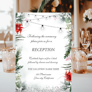 Pine Tree Branches,Poinsettia Wedding Invitation