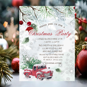 Pine Tree Branches Red Truck Company Party  Invitation