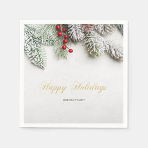 Pine Tree Branches Snow Christmas Napkin