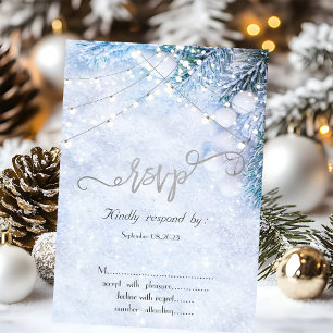 Pine Tree Branches,Snow String Lights RSVP Invitation