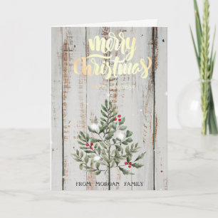 Pine Tree Branches Wood Merry Christmas Holiday Card