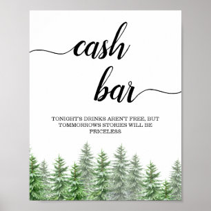 Pine Tree Calligraphy Cash Bar Sign