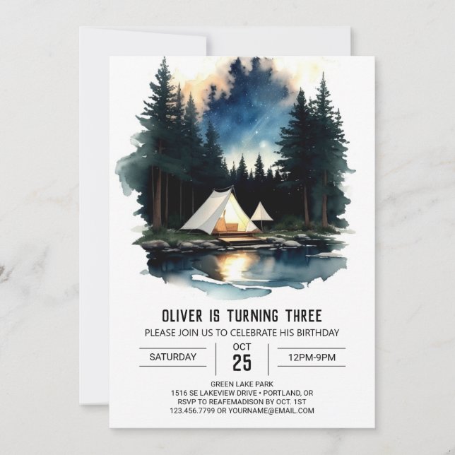 Pine Tree Campfire Invitation Anniversaire (Devant)