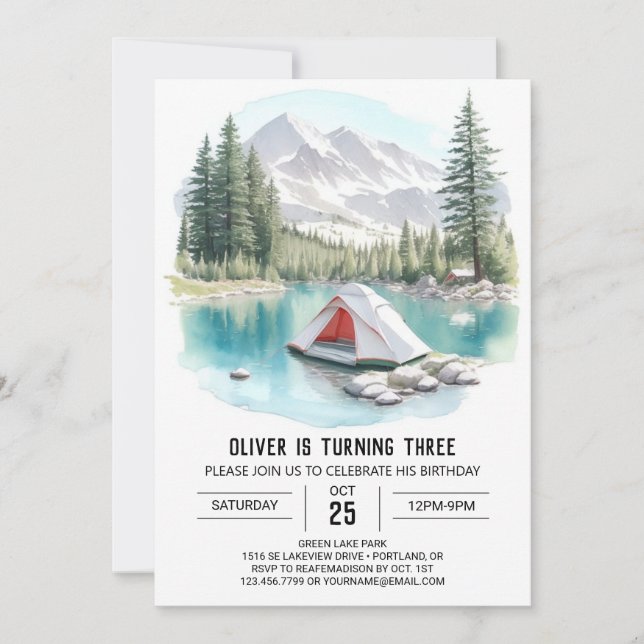 Pine Tree Campout Expedition Birthday Invitation (Front)