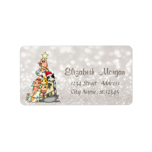 Pine Tree Cats Glittery Bokeh  Label