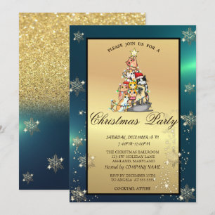 Pine Tree,Cats,Snowflakes Company Party  Invitation