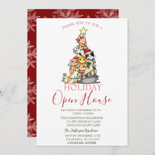 Pine Tree Cats Snowflakes Open House  Invitation