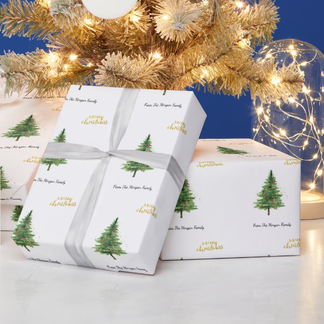 Pine Tree Christmas Balls  Merry Christmas  Wrapping Paper (Holidays)