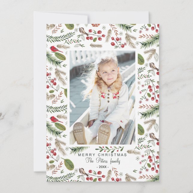 Pine Tree Christmas Birds | Holiday Photo Card (Front)