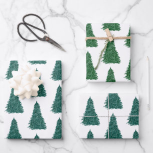 Pine Tree Christmas   Evergreen Holiday Pattern Wrapping Paper Sheet