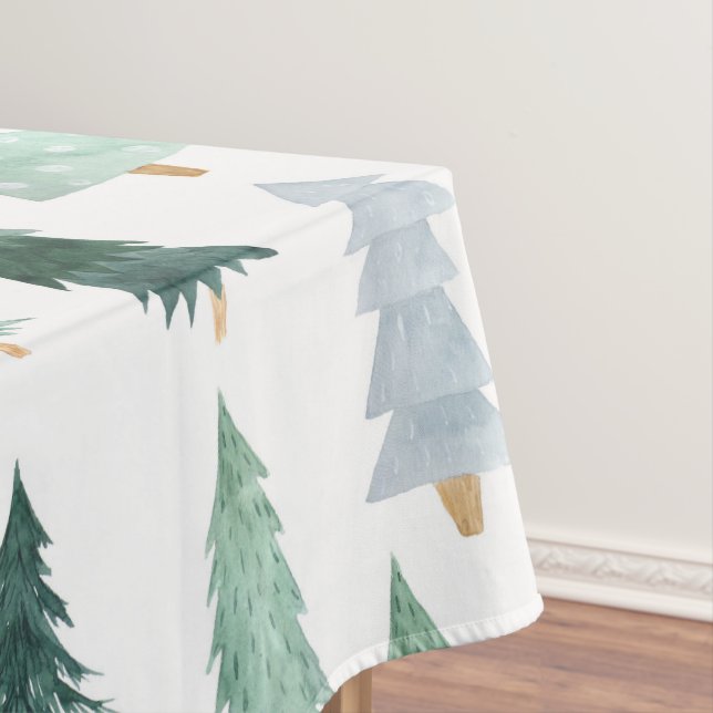 Pine Tree Christmas Green Watercolor Tablecloths (In Situ)