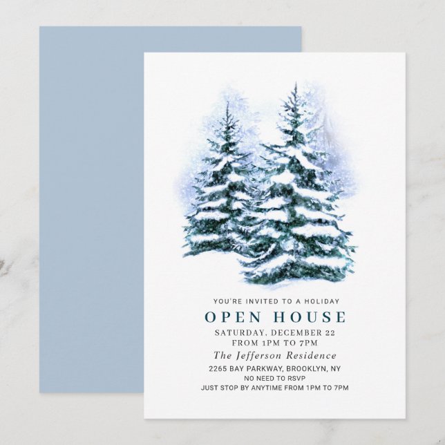 Pine Tree Christmas Holiday Open House Invitation (Front/Back)