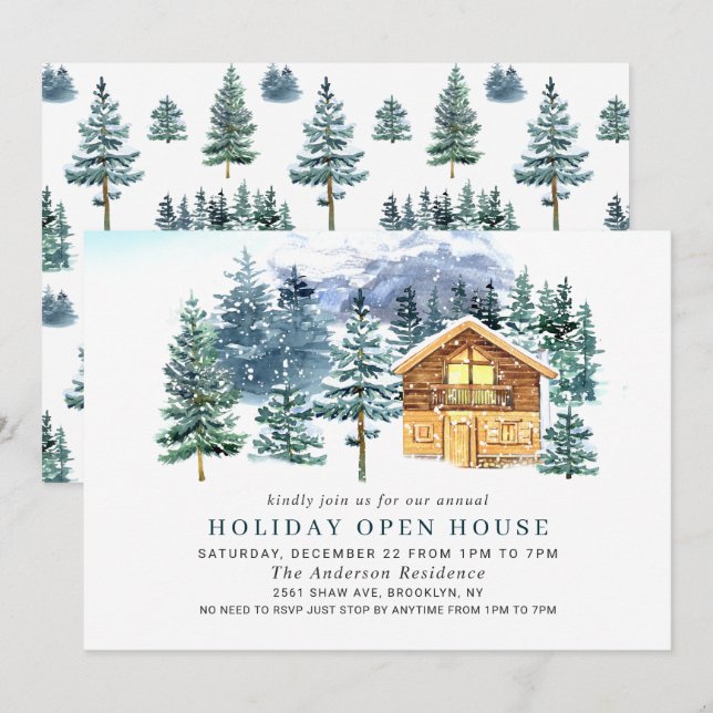 Pine Tree CHRISTMAS HOLIDAY OPEN HOUSE Invitation (Front/Back)