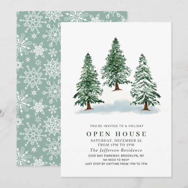 Pine Tree Christmas Holiday Open House Invitation (Front/Back)