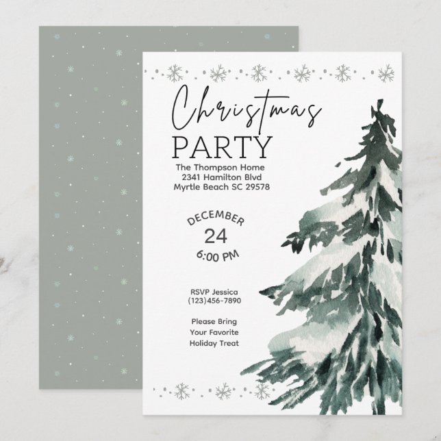 Pine Tree Christmas Party Invitation (Front/Back)