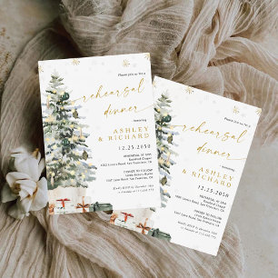 Pine Tree Christmas Rehearsal Dinner Invitation