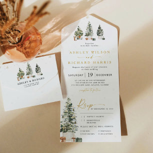 Pine Tree Christmas Wedding All In One Invitation