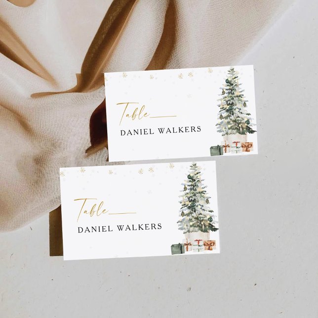 Pine Tree Christmas Wedding Flat Place Card (Creator Uploaded)