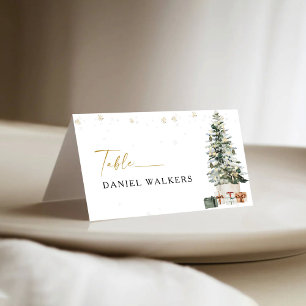 Pine Tree Christmas Wedding Folded Place Card