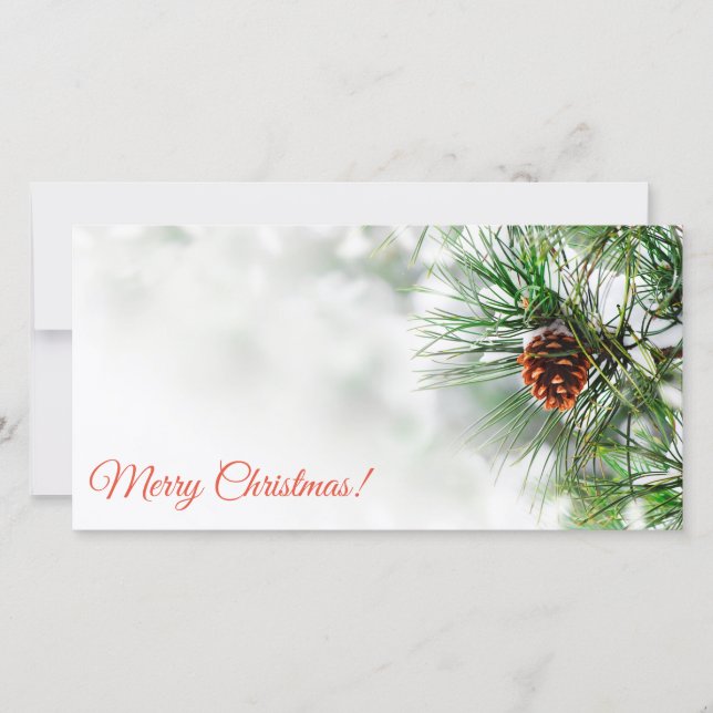 Pine tree covered with snow thank you card (Front)