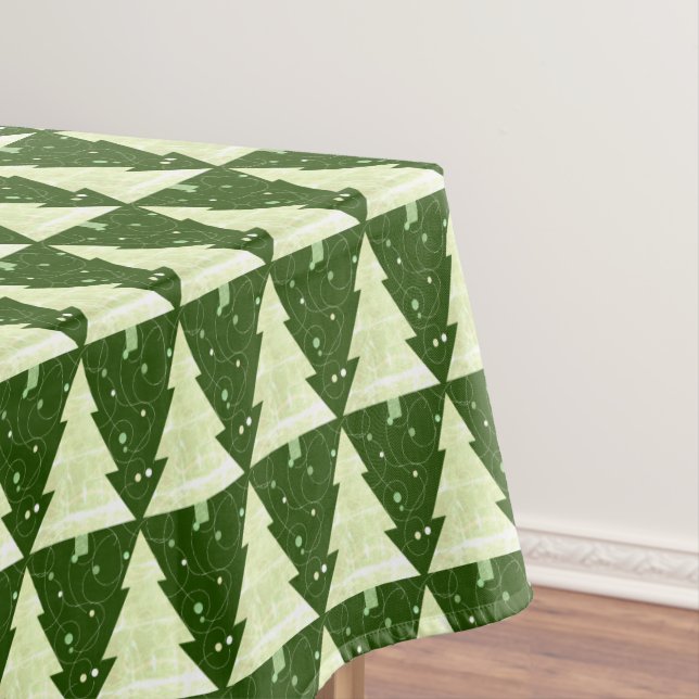 Pine Tree Dot Green Stylized Christmas Tablecloth (In Situ)