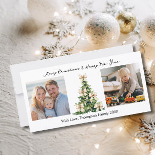 Pine Tree Elegant Bow Photo Elegant Christmas Holiday Card