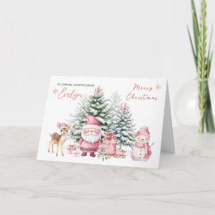 Pine Tree Fawn Santa Granddaughter Christmas Card