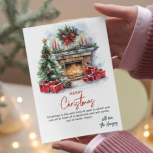 Pine Tree Fireplace and Presents Custom Christmas Holiday Card