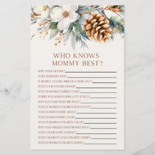 Pine Tree Floral Who Knows Mommy Baby Shower Game