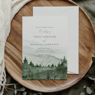 Pine tree, foggy mountais Rustic Wedding Invitation