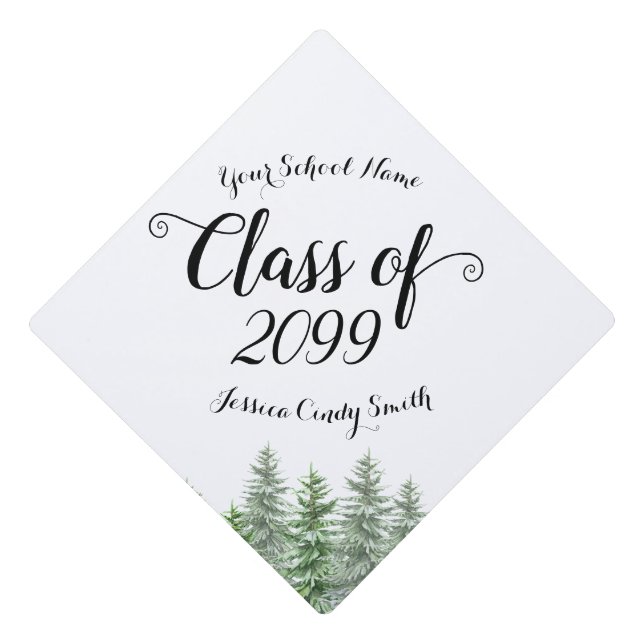Pine Tree Forest Custom School and Class Year Graduation Cap Topper (Front)